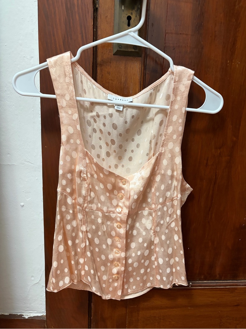 Topshop Blush Polka Dot Satin Tank Top